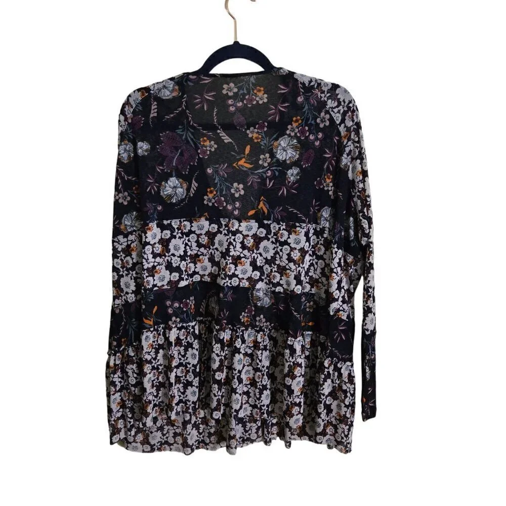 Free People Isabelle Floral Bohemian Oversized Long Sleeve Tunic Top Size XS